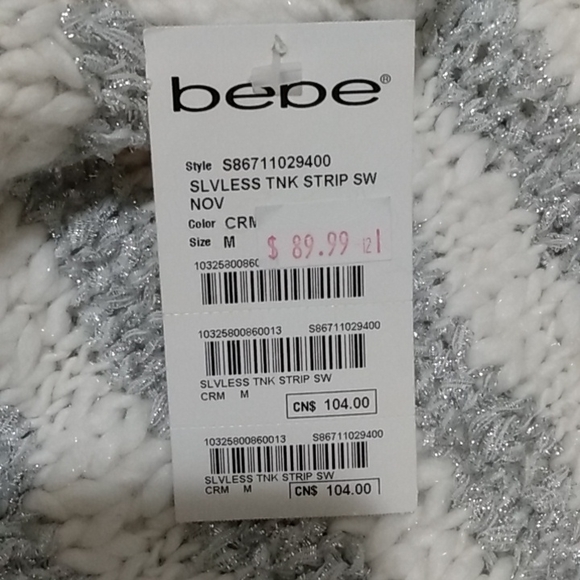 NWT Bebe Sparkly sleeveless cowl neck sweater M Creme White - Picture 3 of 7